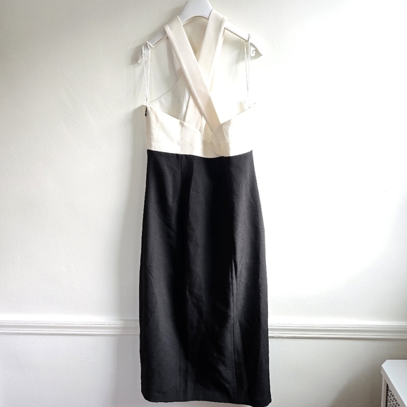 New Toccin Audrey Crossover Colorblock Ivory/Jet Sheath Cocktail Dress Size 12 - Picture 8 of 9